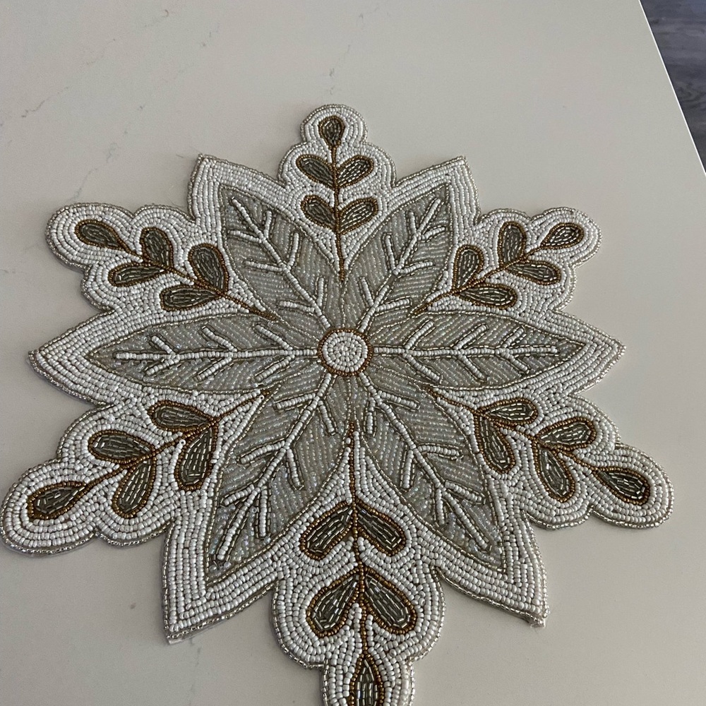 New St. Nicholas Square Beaded Snowflake Decor - White and Silver